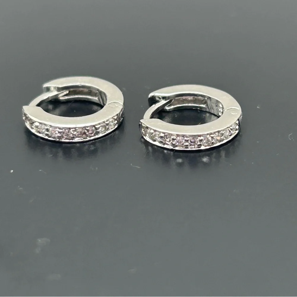 Dainty Sterling & Clear Stone Huggie Earrings